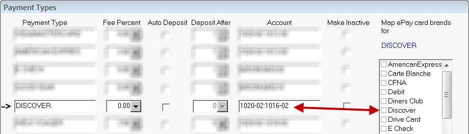The discover payment type not mapped.